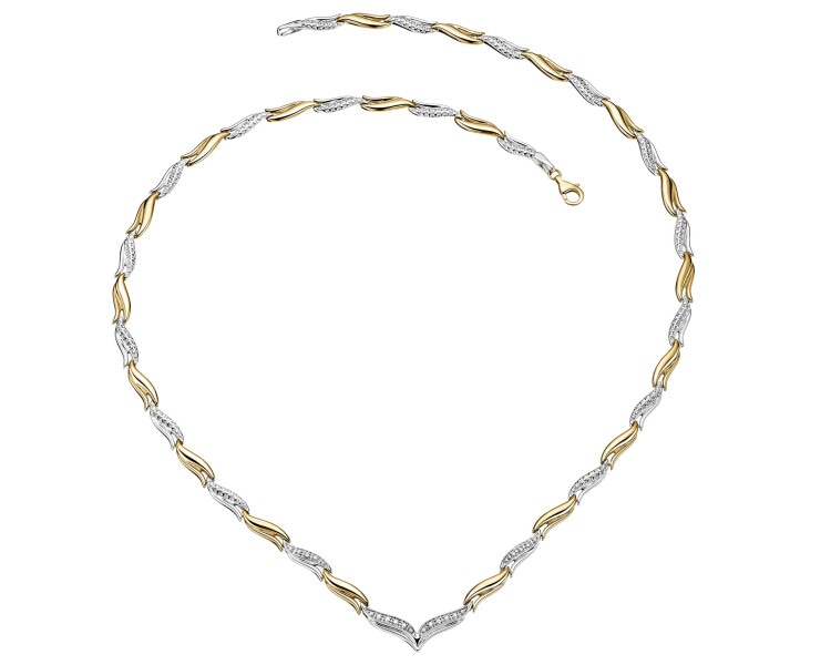 Naszyjnik z żółtego i białego złota z diamentami - 50 cm, - 0,10 ct - próba 375