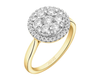 14 K Rhodium-Plated Yellow Gold Ring with Diamonds - 1,18 ct - fineness 14 K