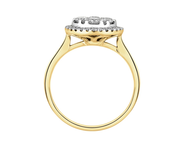 14 K Rhodium-Plated Yellow Gold Ring with Diamonds - 1,18 ct - fineness 14 K