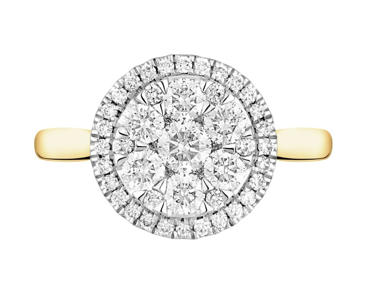 14 K Rhodium-Plated Yellow Gold Ring with Diamonds - 1,18 ct - fineness 14 K