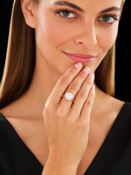 14 K Rhodium-Plated Yellow Gold Ring with Diamonds - 1,18 ct - fineness 14 K