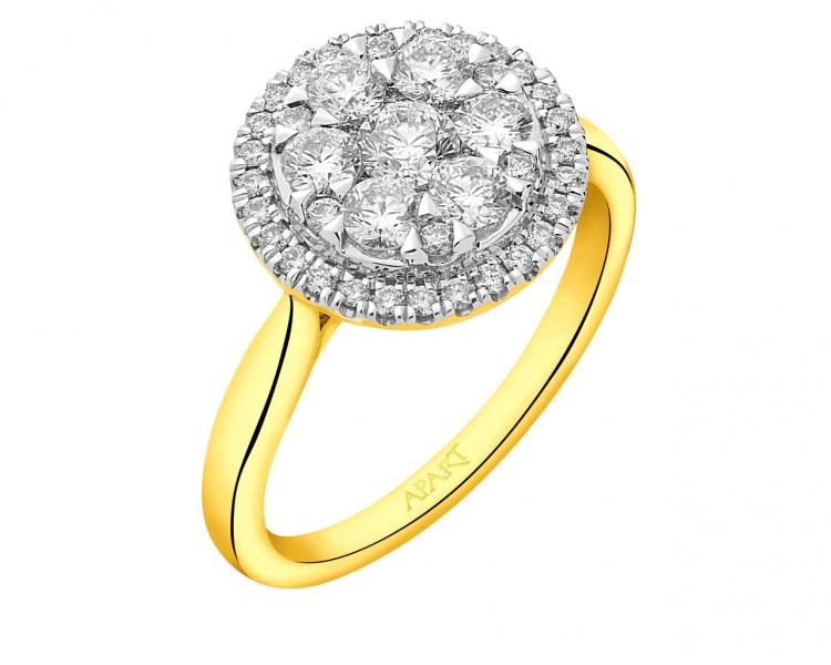 14 K Rhodium-Plated Yellow Gold Ring with Diamonds 1,18 ct - fineness 14 K
