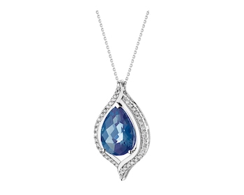 White gold pendant with brilliants and London Blue Topaz 0,33 ct - fineness 14 K