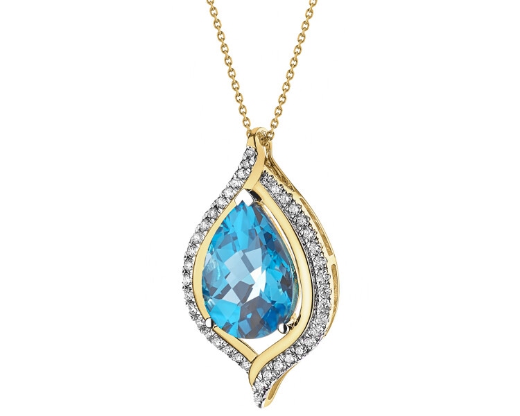 14 K Rhodium-Plated Yellow Gold Pendant with Diamonds - fineness 14 K