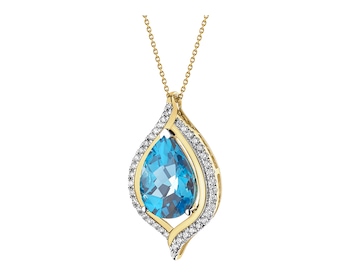 14 K Rhodium-Plated Yellow Gold Pendant with Diamonds - fineness 14 K