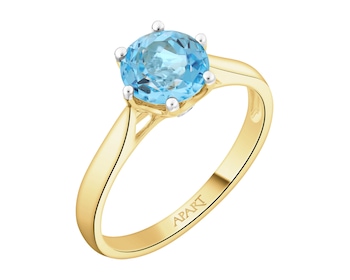 9 K Rhodium-Plated Yellow Gold Ring with Diamonds - fineness 9 K