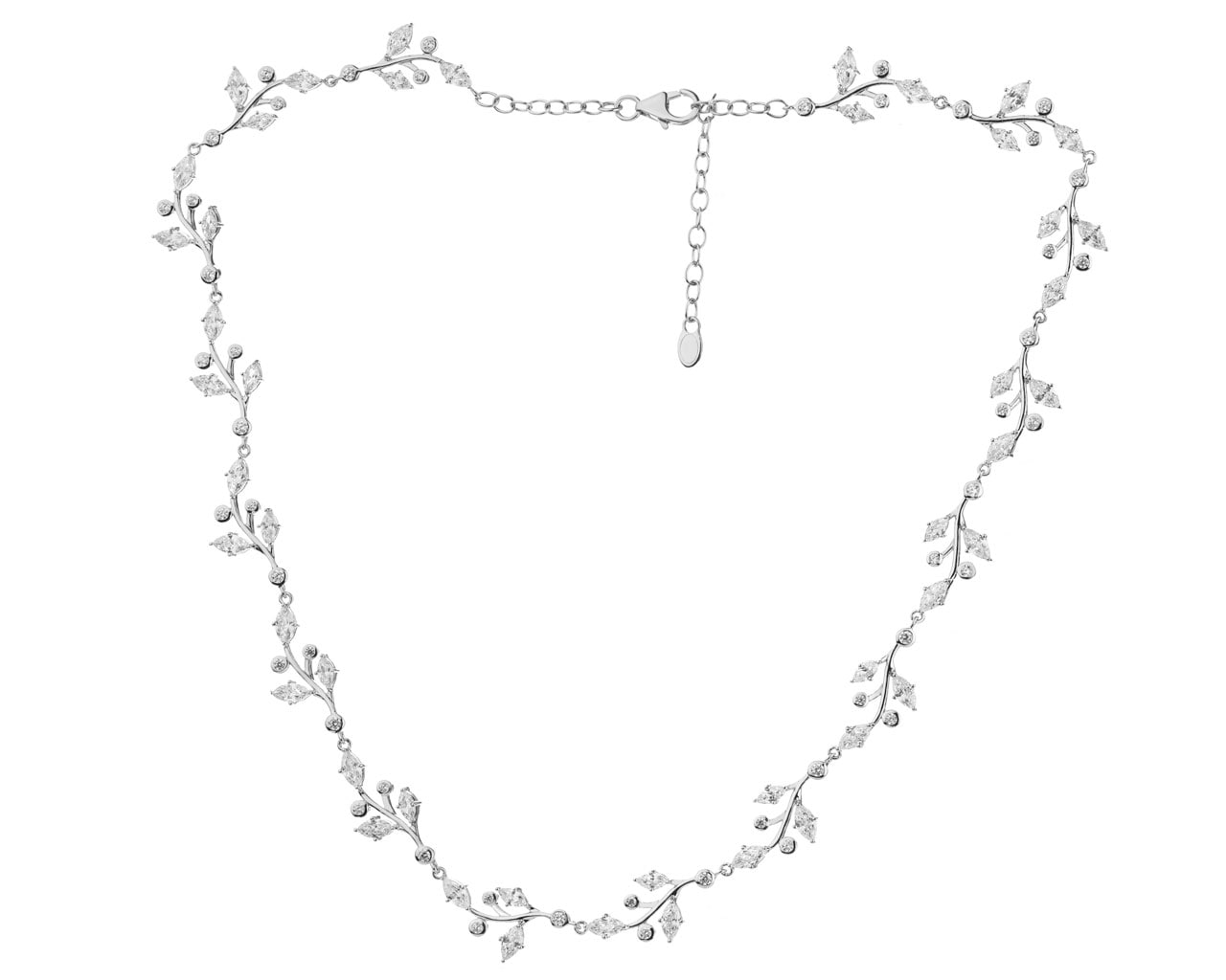 Stříbrný náhrdelník se zirkony - listy