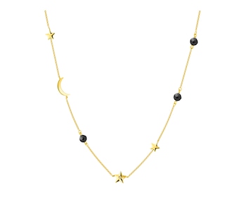 Naszyjnik z żółtego złota z diamentem i agatami - gwiazdy, Księżyc 0,01 ct - próba 375