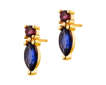 14 K Yellow Gold Earrings with Synthetic Sapphire