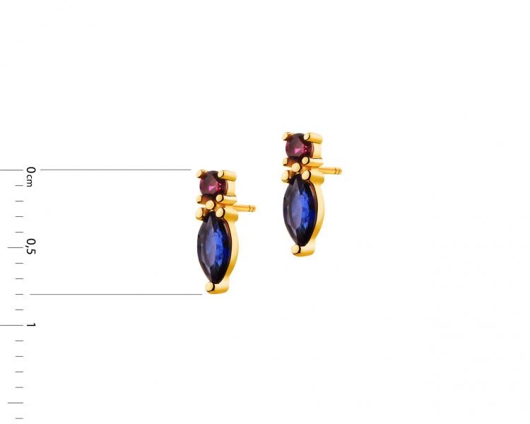 14 K Yellow Gold Earrings with Synthetic Sapphire