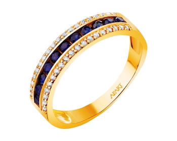 Zlatý prsten se syntetickými safíry a zirkony