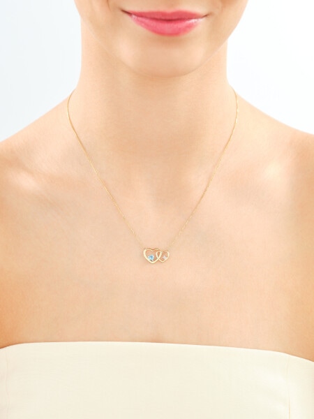 Naszyjnik z żółtego złota z diamentem i topazem - serca - próba 375