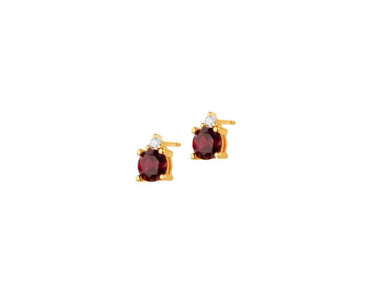 14 K Yellow Gold Earrings with Synthetic Ruby