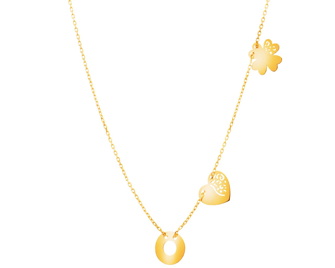 Zlatý náhrdelník - čtyřlístek, srdce, kroužek