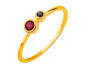Złoty pierścionek z rubinem syntetycznym i szafirem syntetycznym