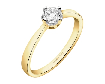 18 K Rhodium-Plated Yellow Gold Ring with Diamond - 0,30 ct - fineness 18 K