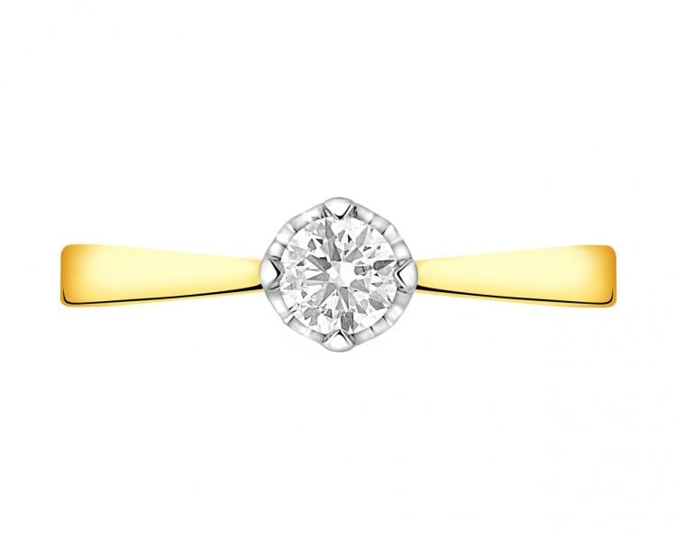 18 K Rhodium-Plated Yellow Gold Ring with Diamond 0,30 ct - fineness 18 K