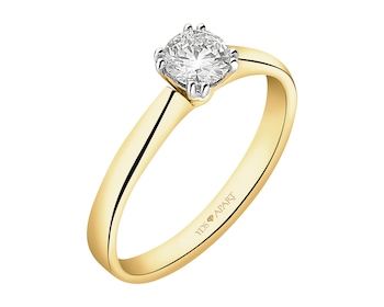 18 K Rhodium-Plated Yellow Gold Ring with Diamond - 0,40 ct - fineness 18 K