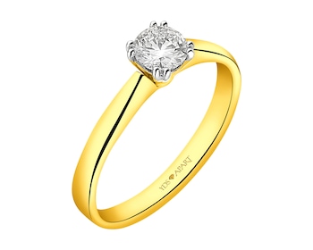 18 K Rhodium-Plated Yellow Gold Ring with Diamond 0,40 ct - fineness 18 K