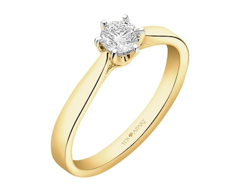 18 K Rhodium-Plated Yellow Gold Ring with Diamond - 0,40 ct - fineness 18 K