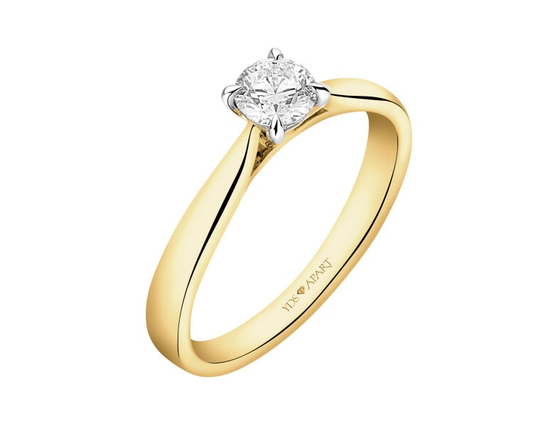 18 K Rhodium-Plated Yellow Gold Ring with Diamond - 0,30 ct - fineness 18 K