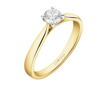 18 K Rhodium-Plated Yellow Gold Ring with Diamond - 0,30 ct - fineness 18 K