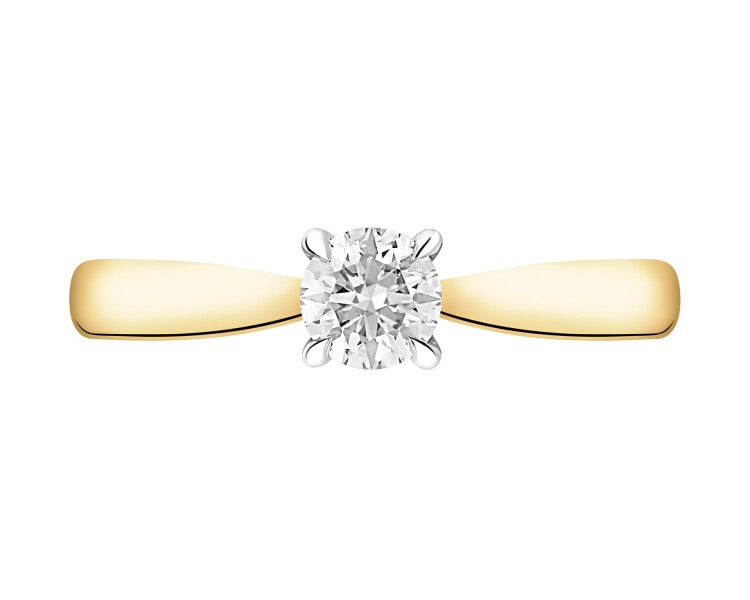 18 K Rhodium-Plated Yellow Gold Ring with Diamond - 0,30 ct - fineness 18 K