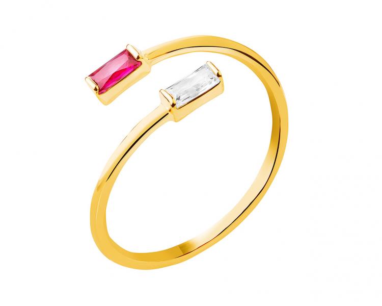 Złoty pierścionek z rubinem syntetycznym i cyrkonią