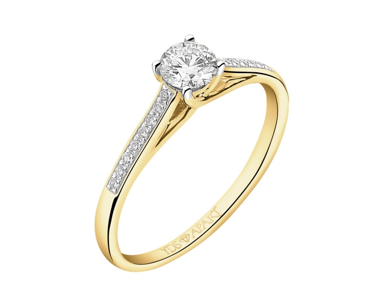 18 K Rhodium-Plated Yellow Gold Ring with Diamonds - 0,46 ct - fineness 18 K