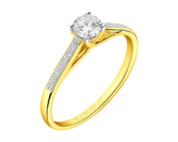 18 K Rhodium-Plated Yellow Gold Ring with Diamonds 0,47 ct - fineness 18 K