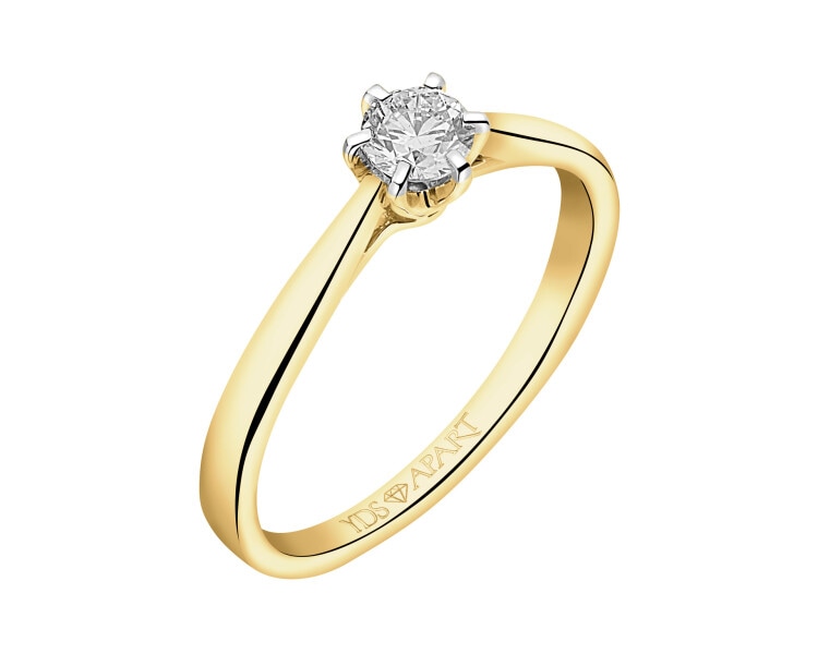 18 K Rhodium-Plated Yellow Gold Ring with Diamond - 0,23 ct - fineness 18 K