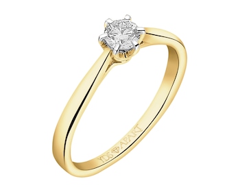 18 K Rhodium-Plated Yellow Gold Ring with Diamond - 0,23 ct - fineness 18 K