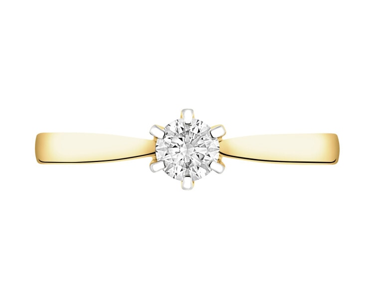 18 K Rhodium-Plated Yellow Gold Ring with Diamond - 0,23 ct - fineness 18 K