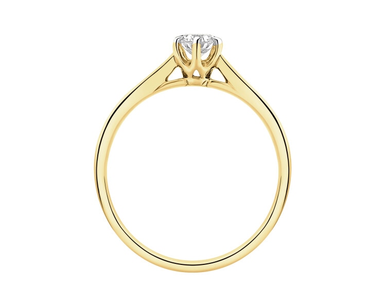 18 K Rhodium-Plated Yellow Gold Ring with Diamond - 0,23 ct - fineness 18 K