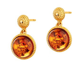 9 K Yellow Gold Earrings with Amber