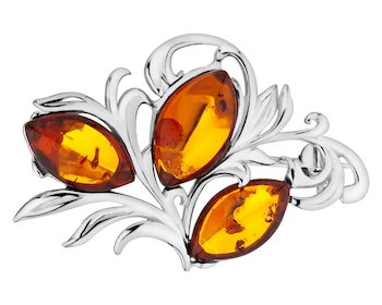 Rhodium Plated Silver Brooch with Amber></noscript>
                    </a>
                </div>
                <div class=