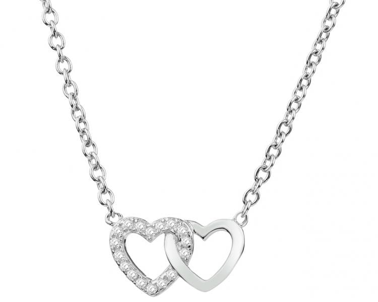 Silver necklace with cubic zirconia - hearts