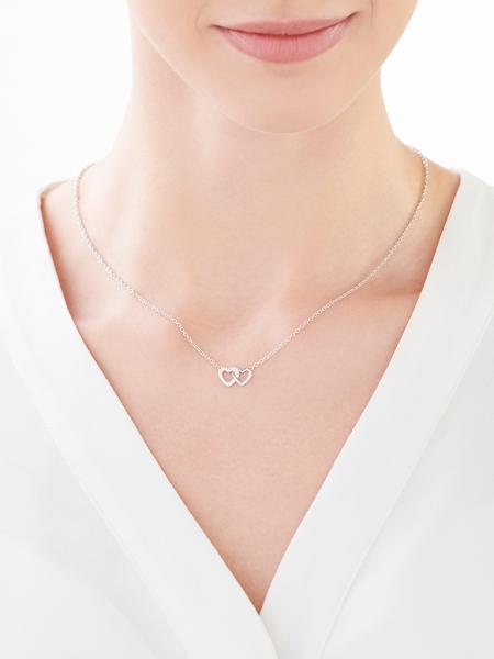 Silver necklace with cubic zirconia - hearts
