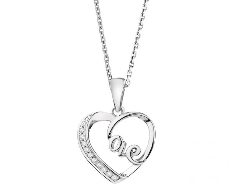 Silver pendant with cubic zirconia - hearts, love