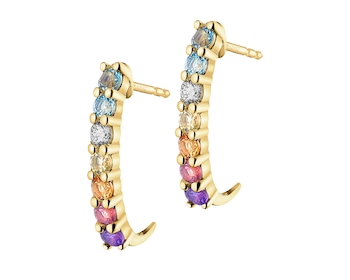 9 K Rhodium-Plated Yellow Gold Earrings with Diamonds - fineness 9 K