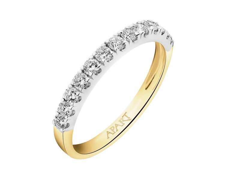 14 K Rhodium-Plated Yellow Gold Ring with Diamonds - 0,40 ct - fineness 585