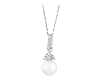Stříbrný přívěsek s perlou a zirkony 