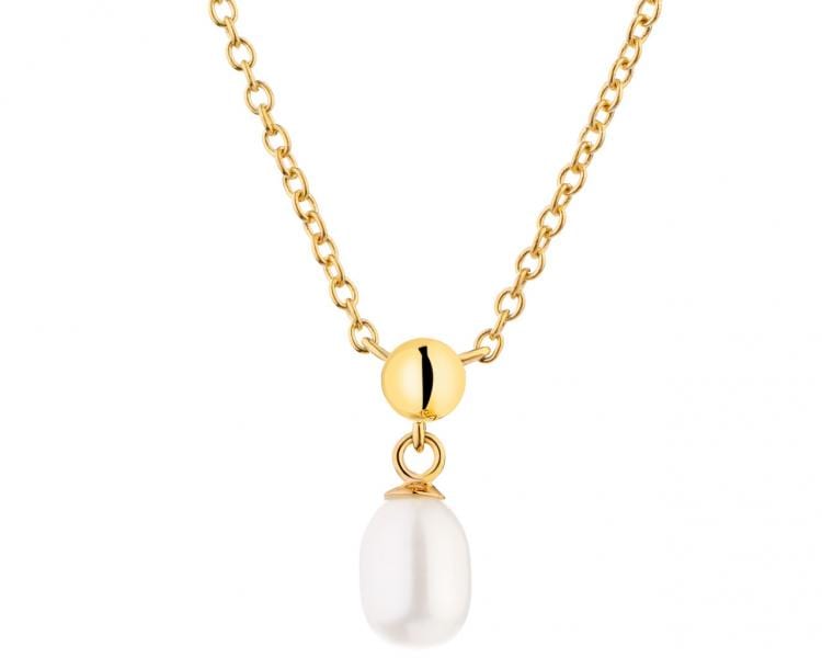 Pozlacený stříbrný náhrdelník s perlou 