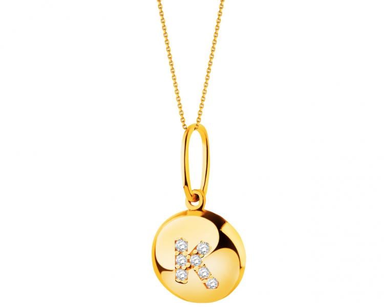 Yellow gold pendant with cubic zirconia - letter K
