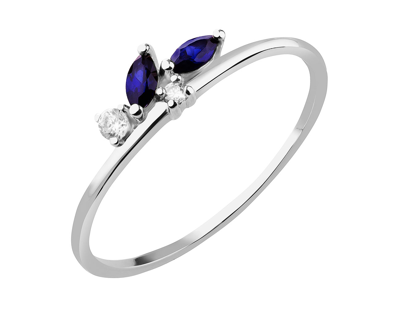 585 Rhodium-Plated White Gold Ring with Sapphire