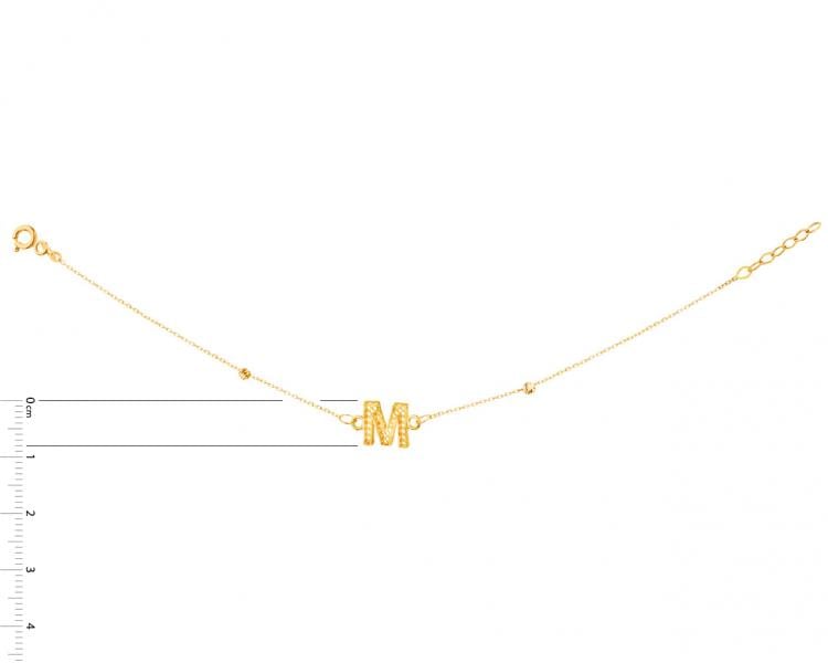 Złota bransoletka, ankier - litera M