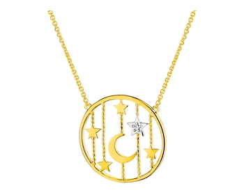 9 K Rhodium-Plated Yellow Gold Necklace with Diamond 0,005 ct - fineness 9 K