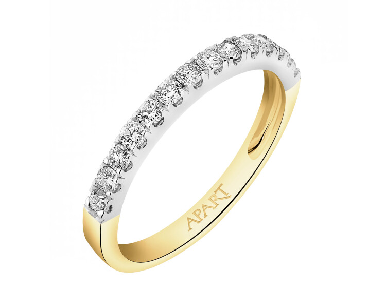 14 K Rhodium-Plated Yellow Gold Ring with Diamonds - 0,35 ct - fineness 585