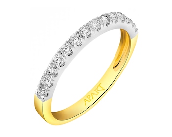 14 K Rhodium-Plated Yellow Gold Ring with Diamonds 0,35 ct - fineness 14 K