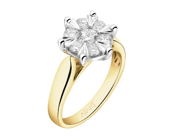 14 K Yellow Gold, White Gold Ring with Diamonds - 0,73 ct - fineness 585